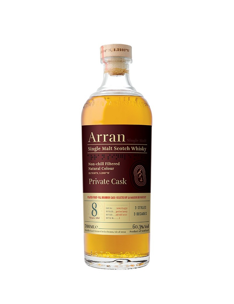 ARRAN 8 ans - 2012  Peated First-Fill Bourbon Barrel Single Cask Conquête 60,30%