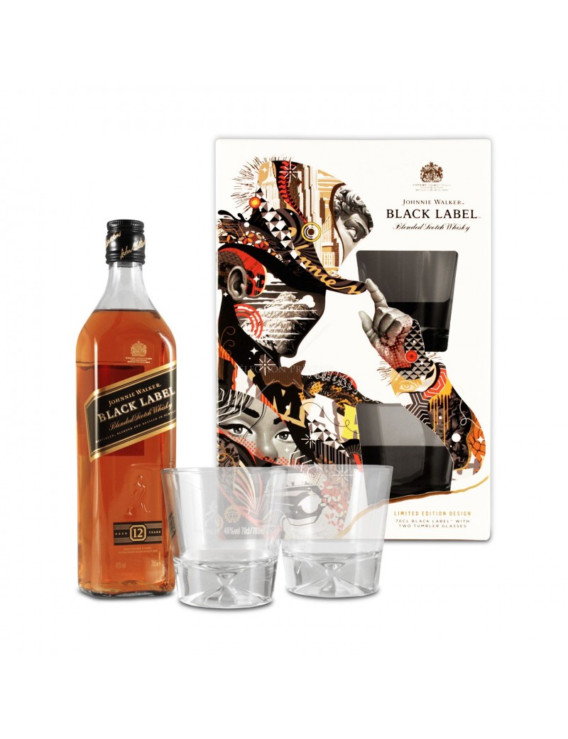 Whisky Johnnie Walker Black Label - Coffret avec deux verres