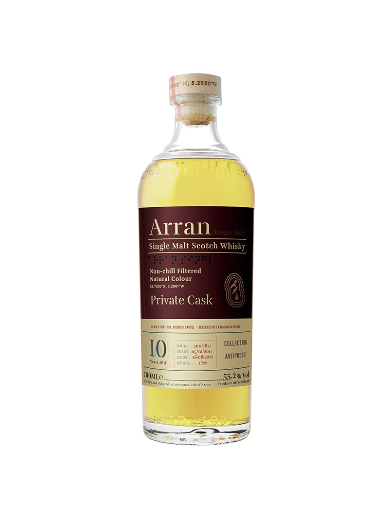 ARRAN 10 ans - 2011 Peated First-Fill Bourbon Barrel Single Cask Antipodes 55,20%