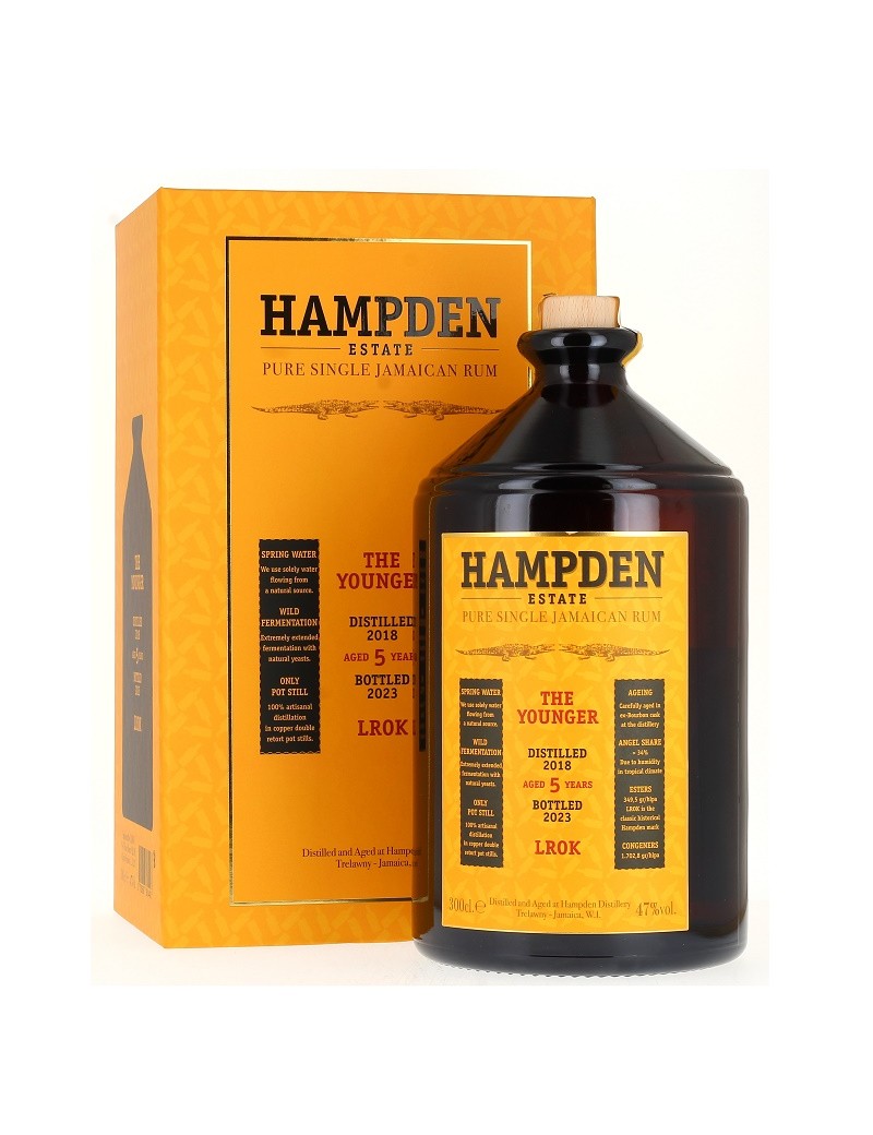 HAMPDEN 5 ans 2018 LROK The Younger 47% en coffret + une pipette.