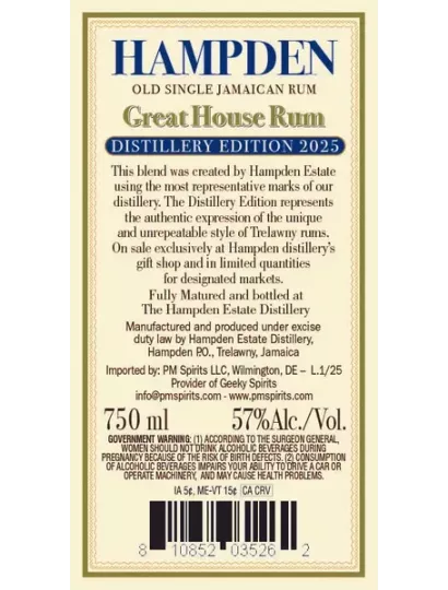 Rhum HAMPDEN Great House Distillery Edition 2025 57% | MonWhisky.fr
