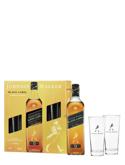 JOHNNIE WALKER Black Label 12 ans - Coffret 2 verres 40% | Mon Whisky