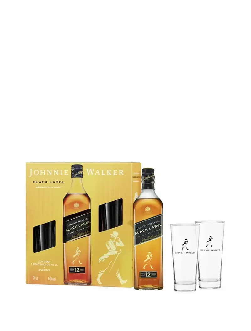 JOHNNIE WALKER Black Label 12 ans - Coffret 2 verres 40% | Mon Whisky